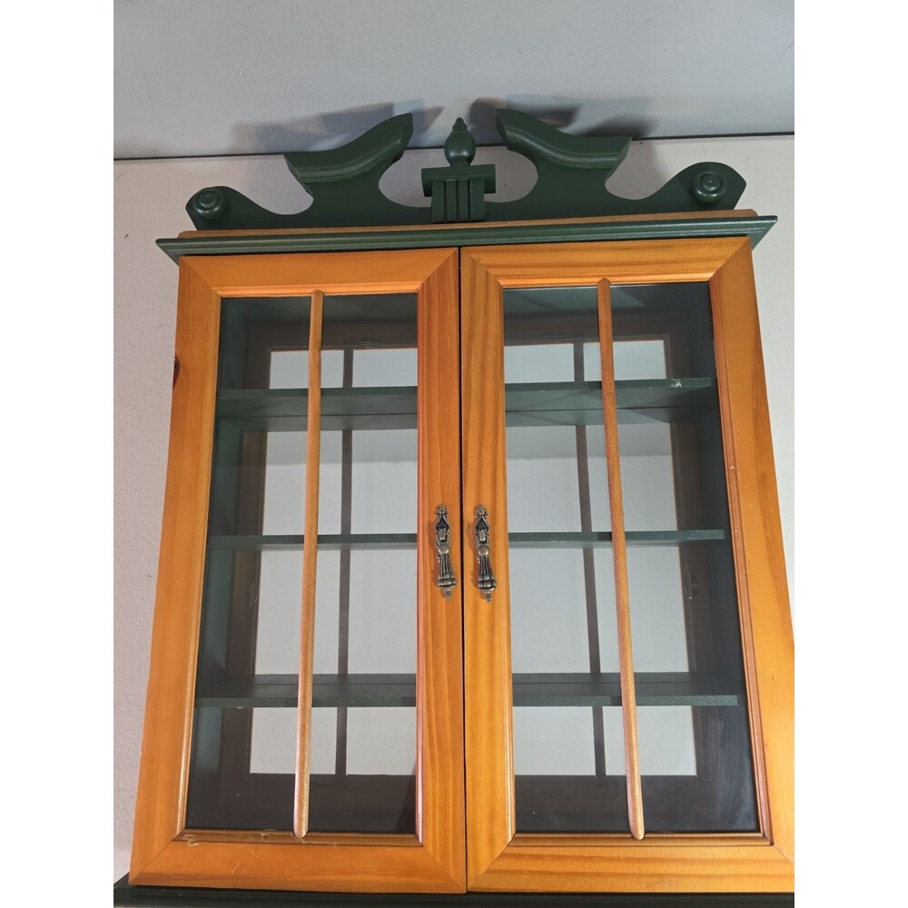 Vtg Wall Hanging Curio Knick Knack Trinket Display Cabinet Shelf Glass Doors